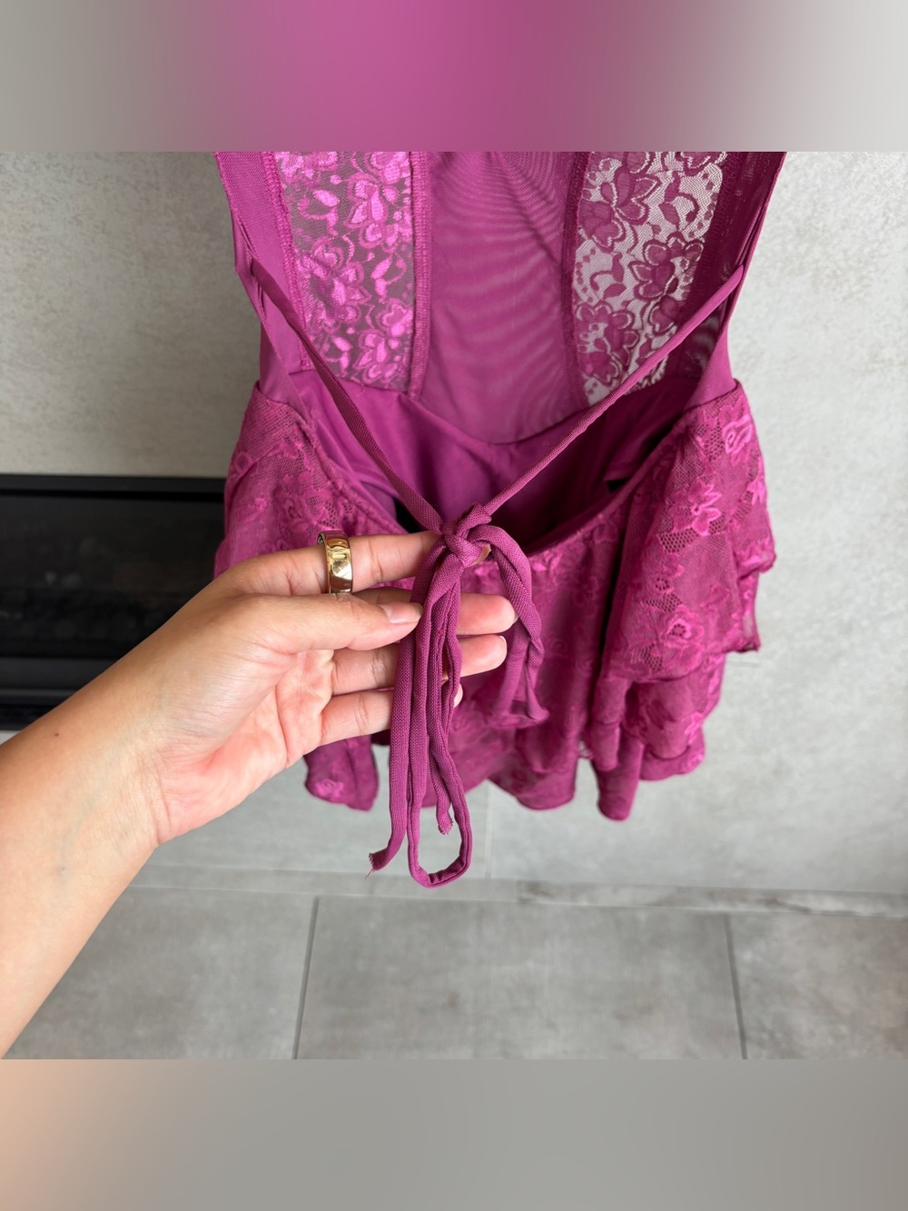 Outcast Purple Lace Ruffle Mini Dress, Size M - Picture 10 of 11